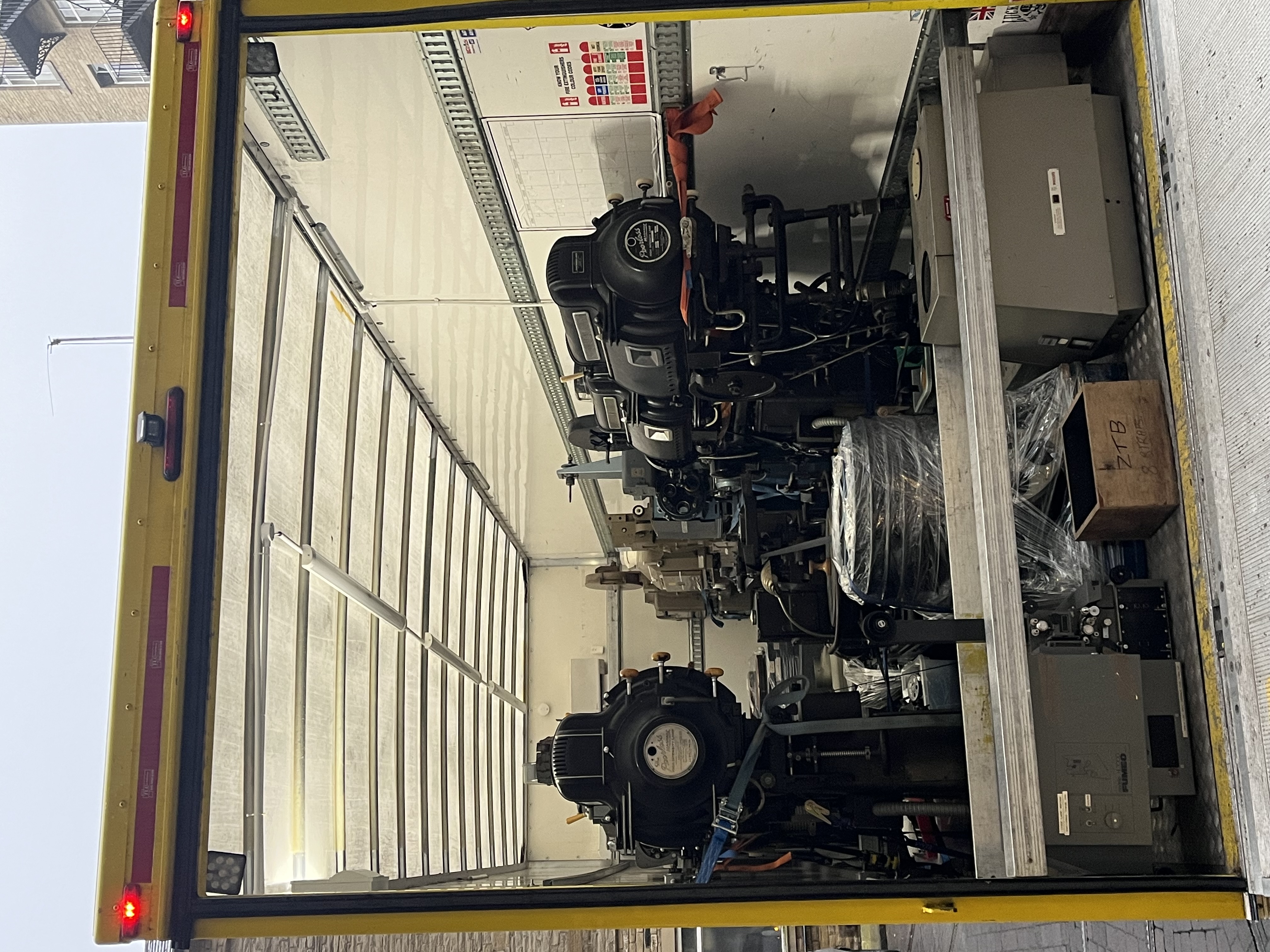 The contents of a lorry, filled with cinema equipment.