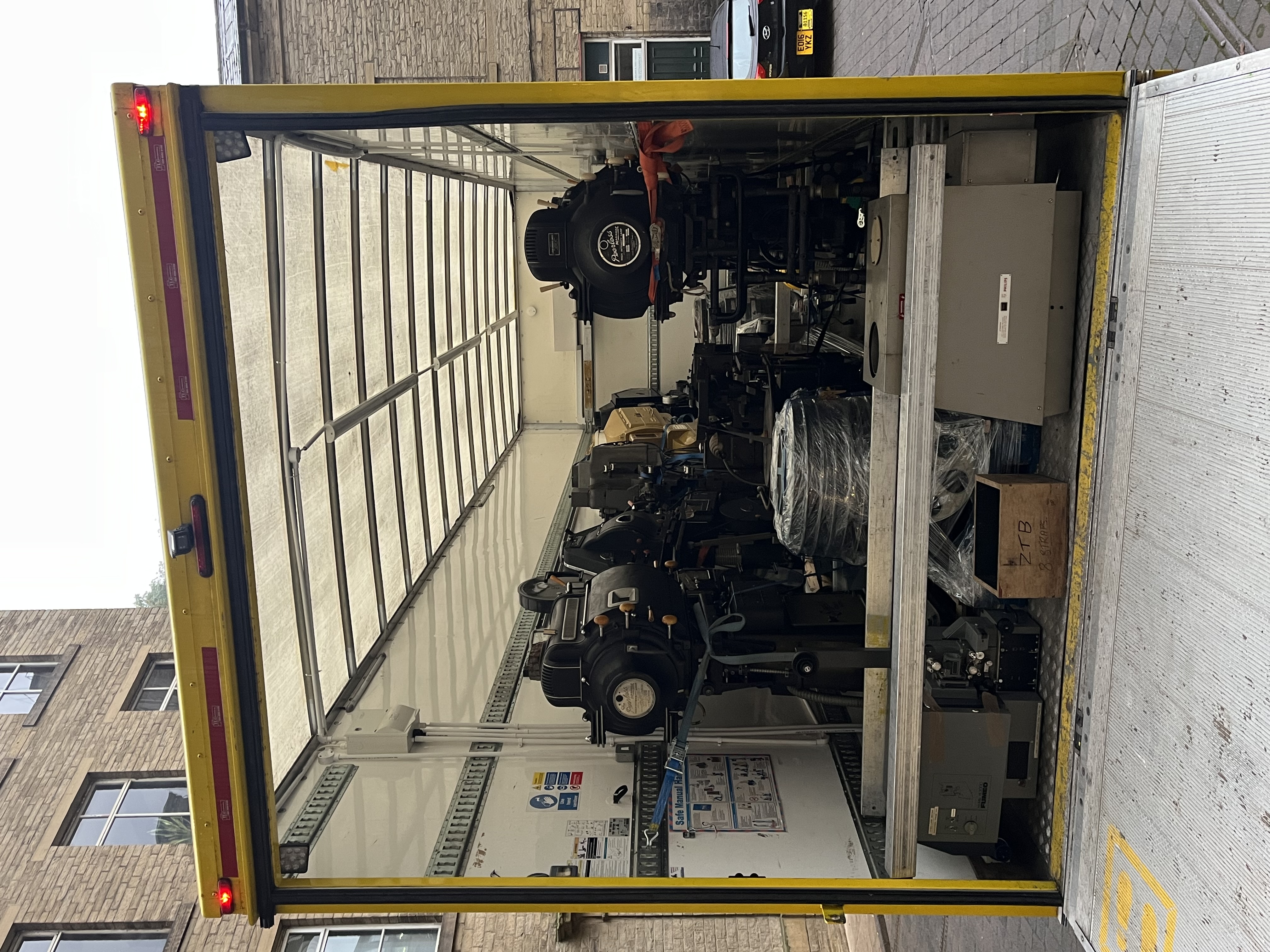 The contents of a lorry, filled with cinema equipment.