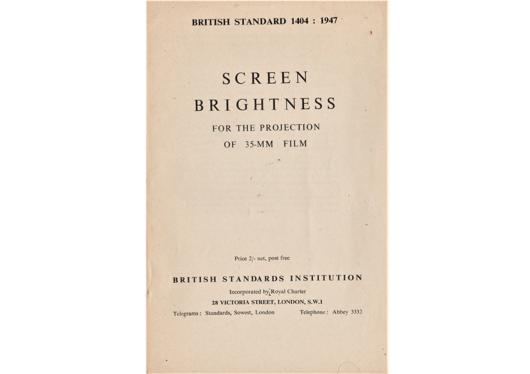 A preview of the B.S. 1404:1947 - Screen Brightness For The Projection Of 35-mm Film document.