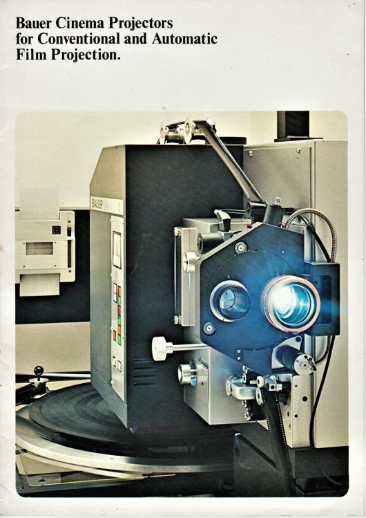 A preview of the Bauer Cinema Projectors for Conventional and Automatic Film Projection document.