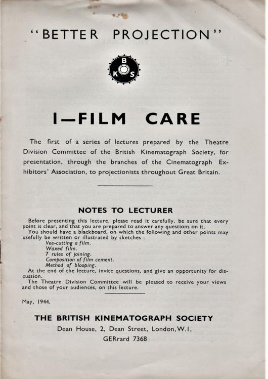 A preview of the "Better Projection" - I - Film Care document.