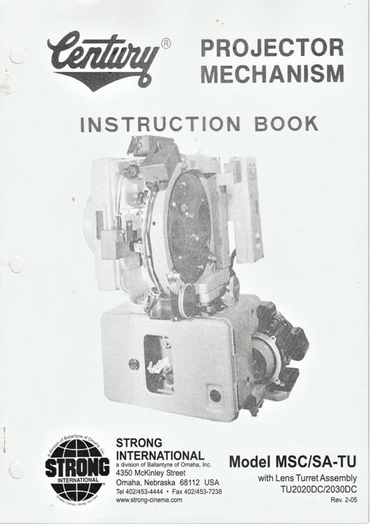 A preview of the Centure Projector Mechanism Instruction Book - Model MSC/SA-TU document.