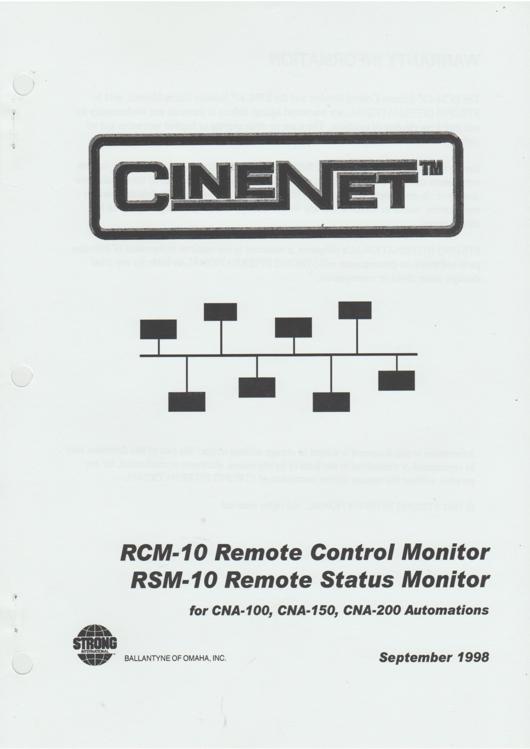 A preview of the CineNet - RCM-10 Remote Control Monitor - RSM-10 Remote Status Monitor document.