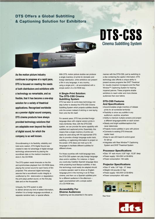 A preview of the DTS-CSS - Cinema Subtitling System document.