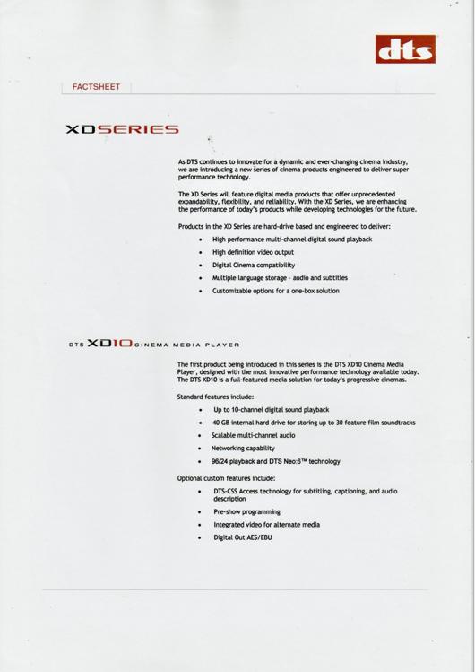 A preview of the DTS XD Series Factsheet document.