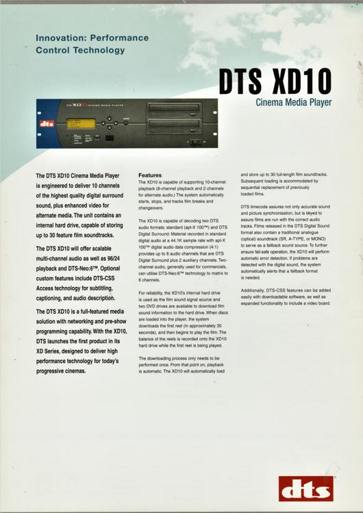 A preview of the DTS XD10 Cinema Media Player document.