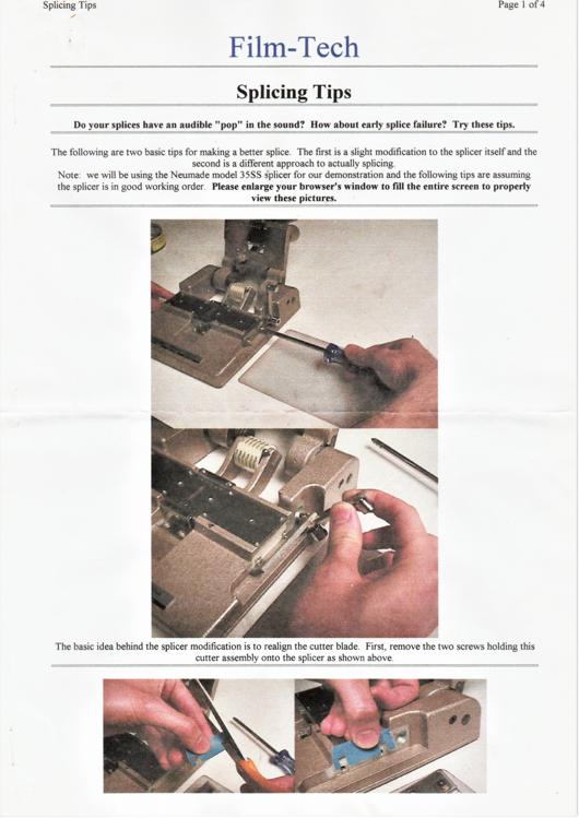 A preview of the Film-Tech Splicing Tips document.