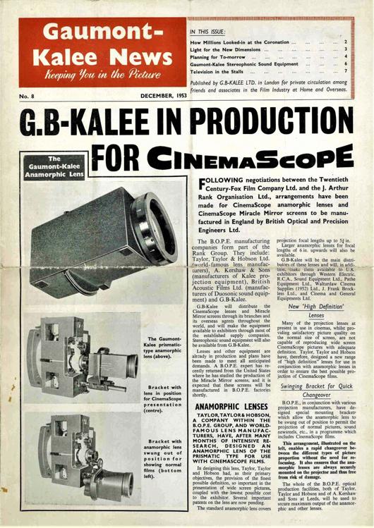 A preview of the G.B-Kalee In Production For CinemaScope document.