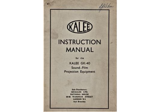 A preview of the Instruction Manual for the Kalee GK-40 Sound-Film Projection Equipment document.