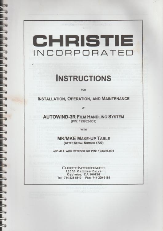 A preview of the Instructions for Installation, Operation, And Maintenance of Autowind-3R Film Handling System document.