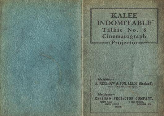 A preview of the "Kalee Indomitable" Talkie No. 8 Cinematograph Projector document.