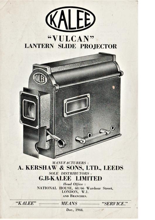 A preview of the Kalee "Vulcan" Lantern Slide Projector document.