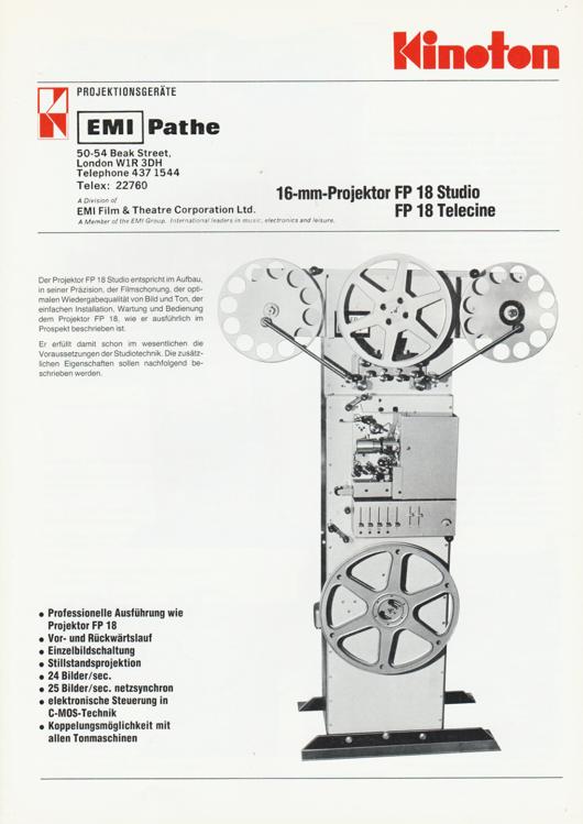A preview of the Kinoton 16-mm-Projektor FP 18 Studio - FP 18 Telecine document.