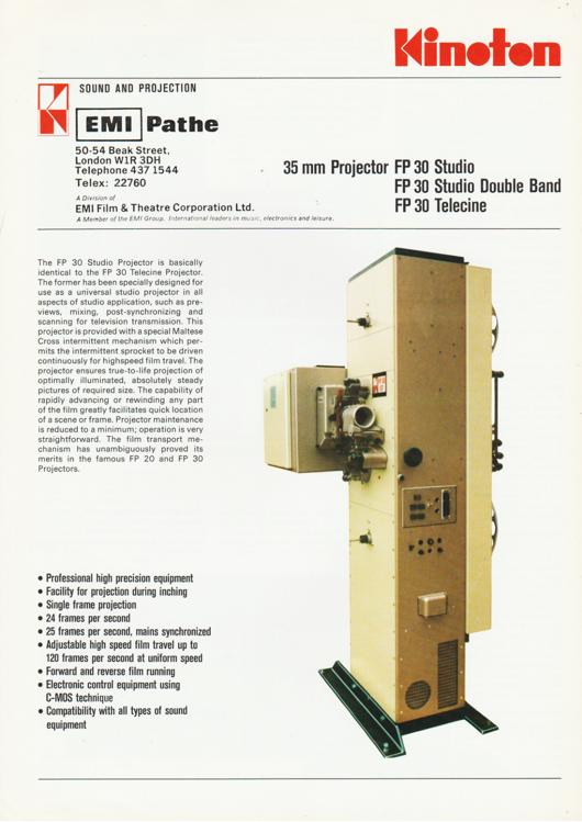 A preview of the Kinoton 35mm Projector FP 30 Studio / Double Band / Telecine document.