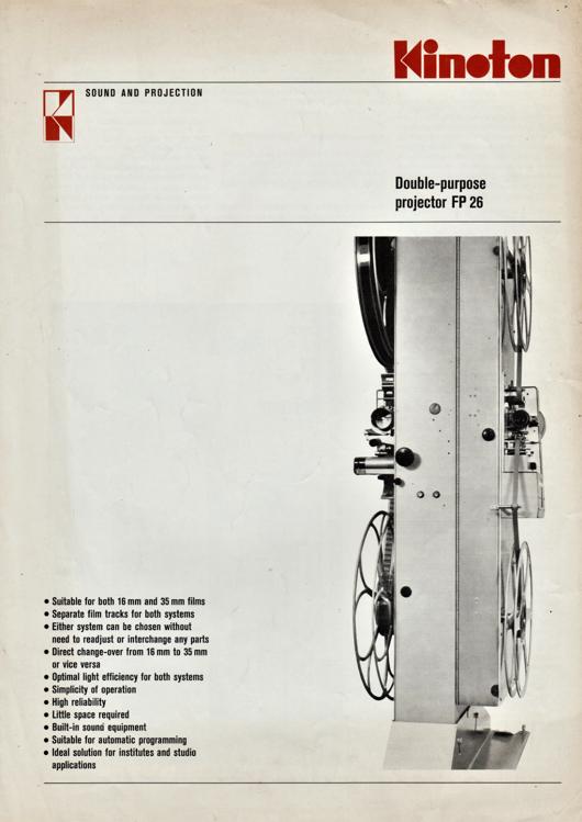 A preview of the Kinoton Double-purpose projector FP 26 document.