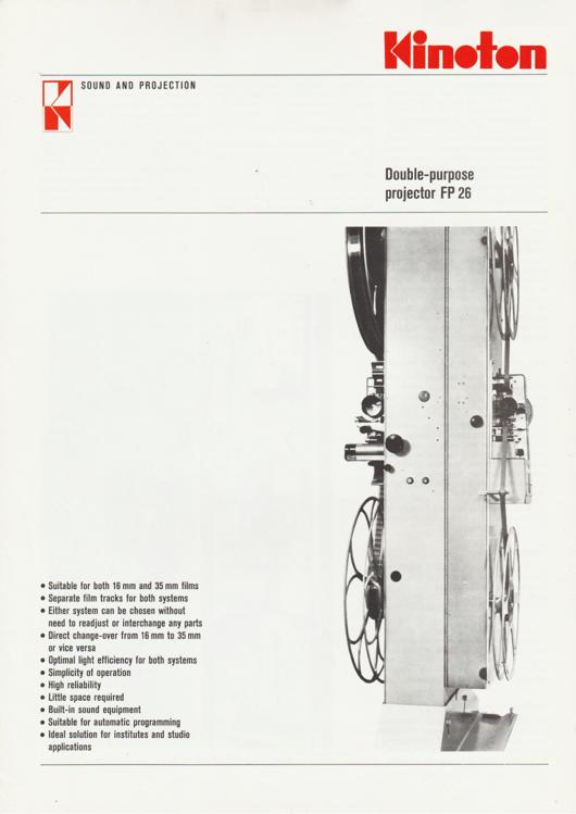 A preview of the Kinoton Double-purpose projector FP 26 document.