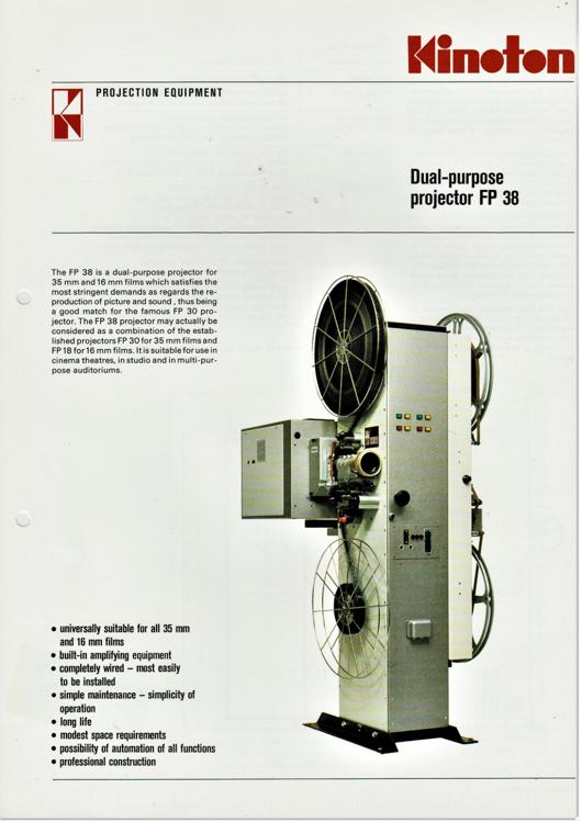 A preview of the Kinoton Dual-purpose projector FP 38 document.