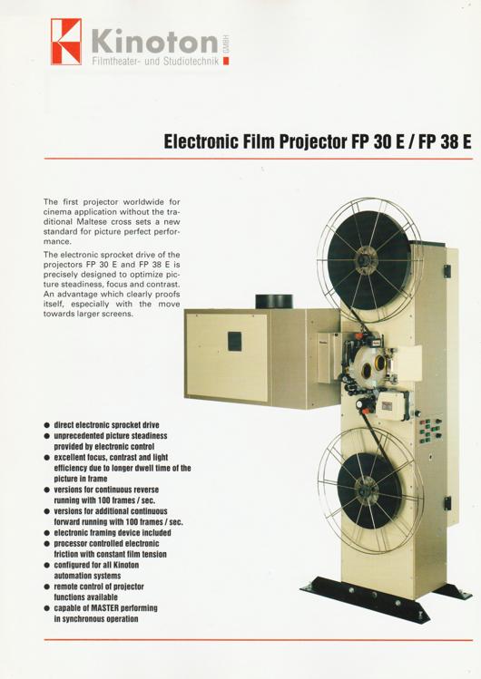 A preview of the Kinoton Electronic Film Projector FP 30 E / FP 38 E document.