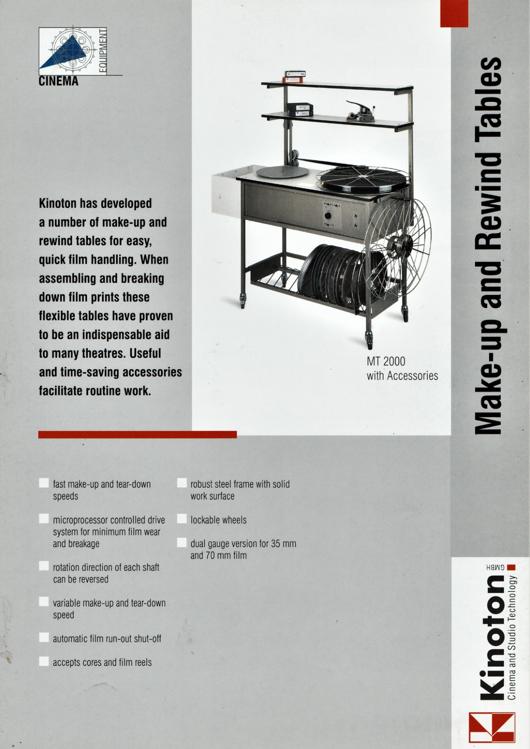 A preview of the Kinoton Make-up and Rewind Tables document.