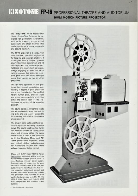 A preview of the Kinotone FP-16 - 16mm Motion Picture Projector document.