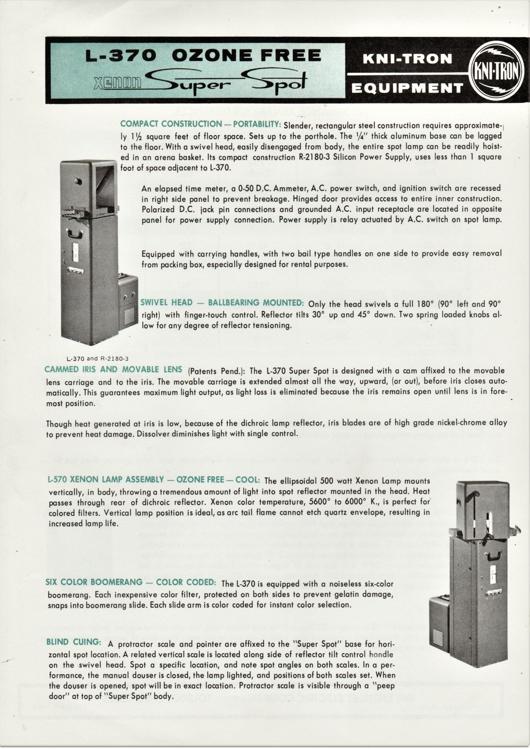A preview of the Kni-Tron Equipment - L-370 Ozone Free Xenon Super Spot document.