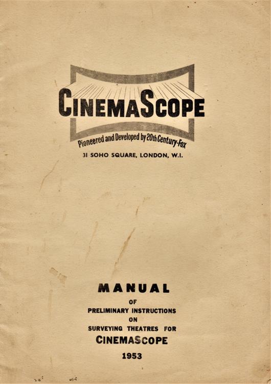 A preview of the Manual of Preliminary Instructions on Surveying Theatres For CinemaScope document.