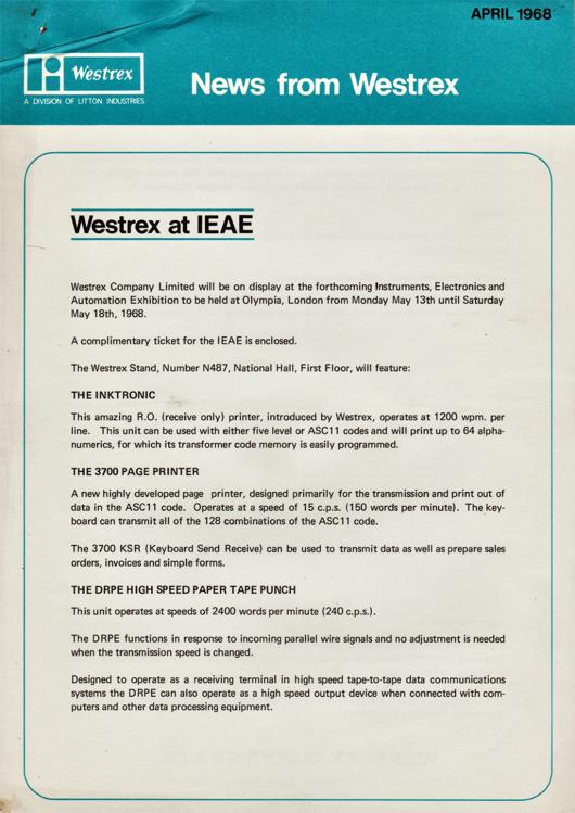 A preview of the News from Westrex - Westrex at IEAE document.