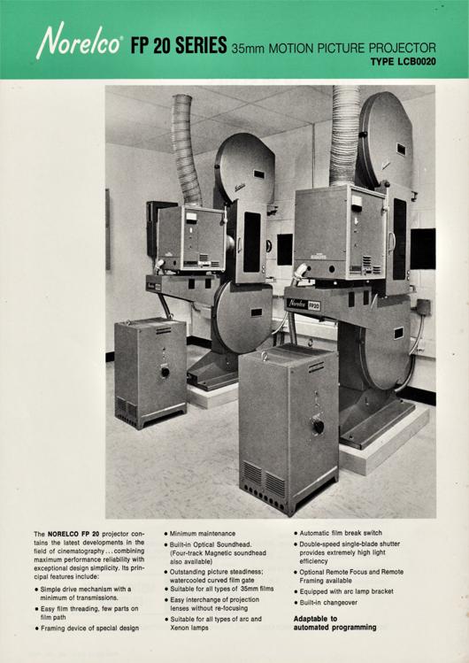 A preview of the Norelco FP 20 Series 35mm Motion Picture Projector Type LCB0020 document.
