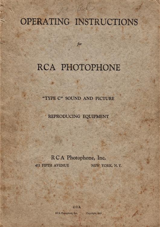 A preview of the Operating Instructions for RCA Photophone "Type C" document.