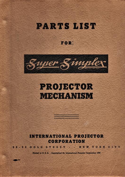 A preview of the Parts List for Super Simplex Projector Mechanism document.