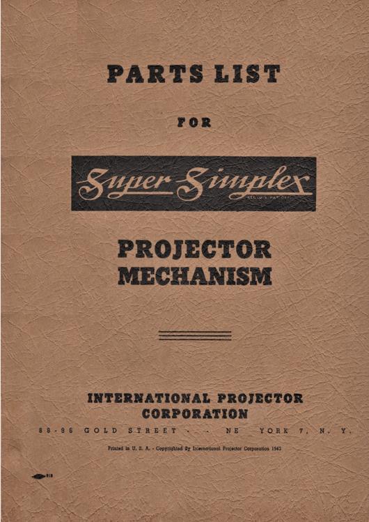 A preview of the Parts List for Super Simplex Projector Mechanism document.
