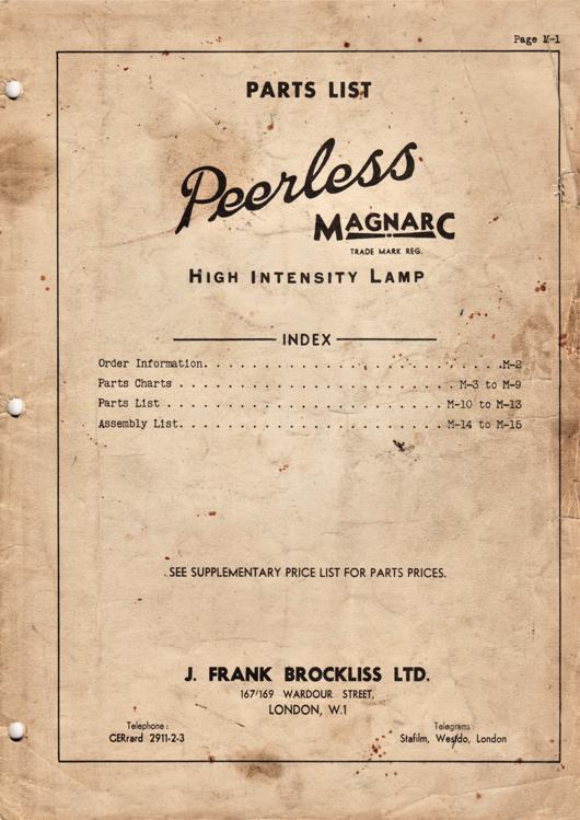 A preview of the Parts List - Peerless Magnarc High Intensity Lamp document.