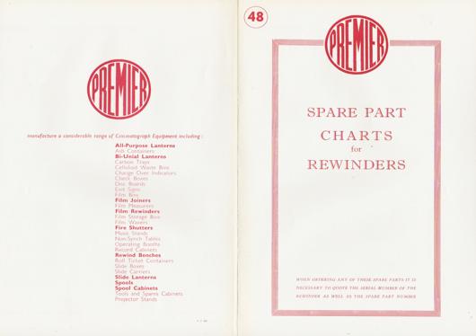 A preview of the Permier Spare Part Charts for Rewinders document.