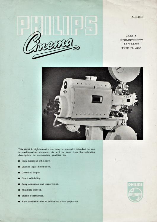A preview of the Philips 40-50 A High-Intensity Arc Lamp Type EL 4450 document.