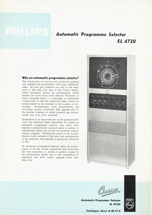 A preview of the Philips Automatic Programme Selector EL 4720 document.
