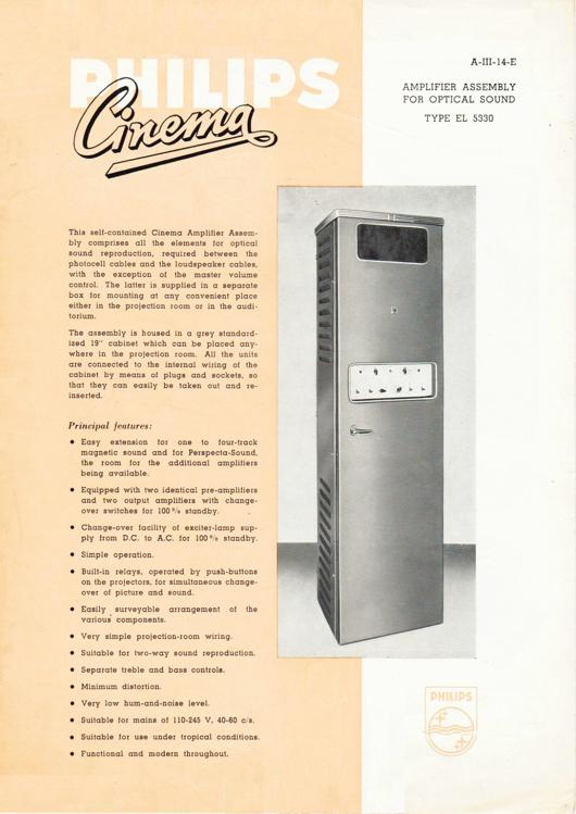 A preview of the Philips Cinema - Amplifier Assembly For Optical Sound - Type EL 5330 document.