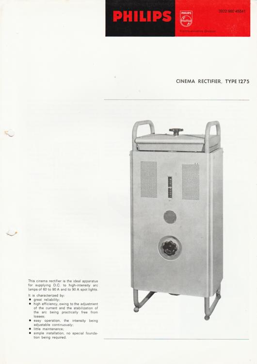 A preview of the Philips Cinema Rectifier, Type 1275 document.