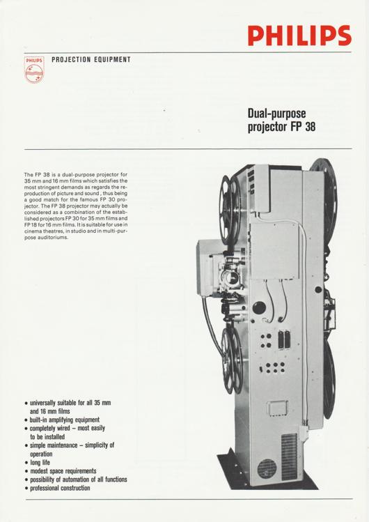 A preview of the Philips Dual-purpose projector FP 38 document.