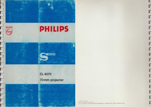 A preview of the Philips Service - EL 4075 70mm projector document.
