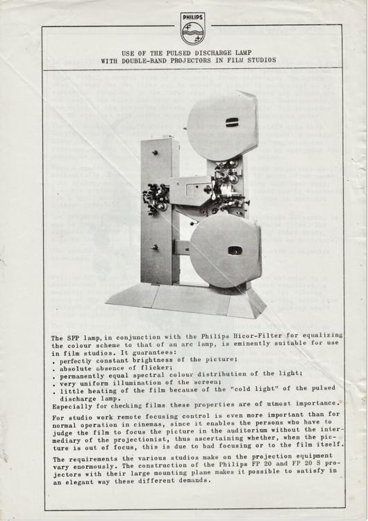 A preview of the Philips - Use Of The Pulsed Discharge Lamp With Double-Band Projectors In Film Studios document.
