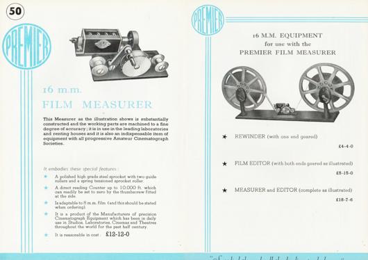 A preview of the Premier 16 m.m. Film Measurer document.