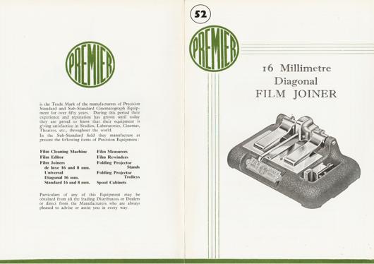 A preview of the Premier 16 Millimetre Diagonal Film Joiner document.