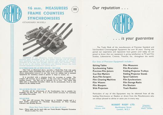A preview of the Premier 16mm. Measurers, Frame Counters, Synchronisers document.