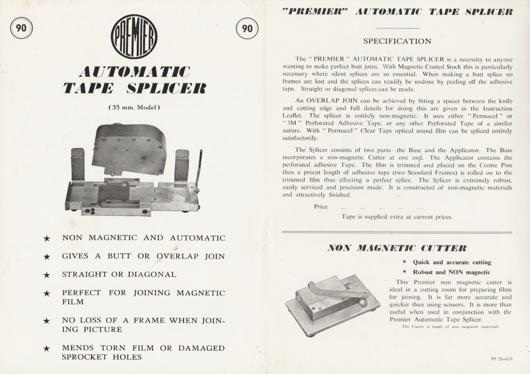 A preview of the Premier Automatic Tape Splicer document.