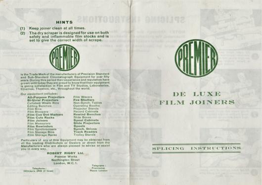 A preview of the Premier De Luxe Film Joiners - Splicing Instructions document.