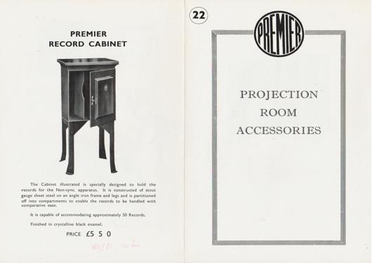 A preview of the Premier Projection Room Accessories document.