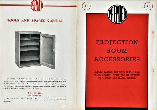 A preview of the Premier Projection Room Accessories document.