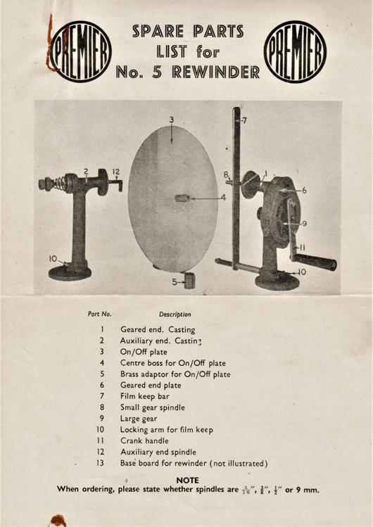 A preview of the Premier - Spare Parts List for No. 5 Rewinder document.