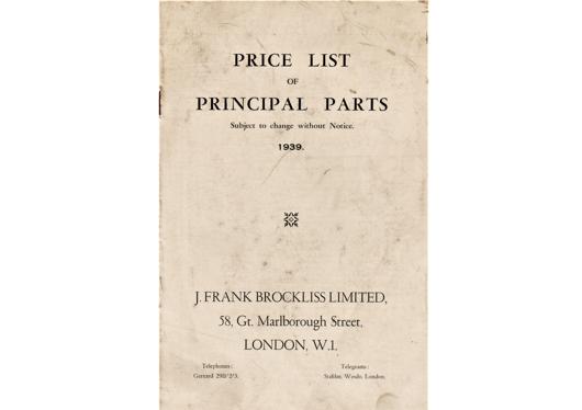 A preview of the Price List of Principal Parts - 1939 document.