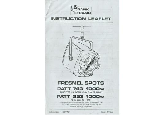 A preview of the Rank Strand Instruction Leaflet - Fresnel Spots document.